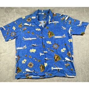 Aloha Republic Men's Airplane Print Short Sleeve Hawaiian Shirt Blue Size 3XL